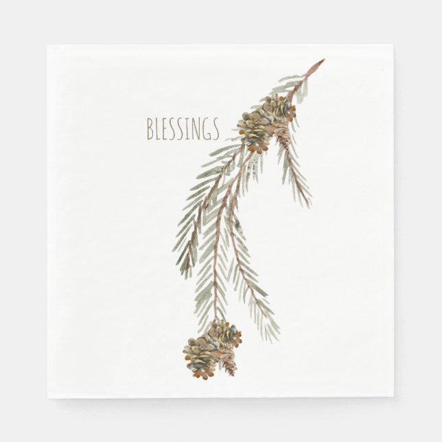 Simple Pine Cones Blessings Thanksgiving Luncheon Napkins (Front)