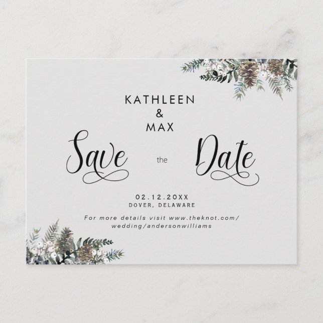 Simple Pine Cones Wedding Save the Date  Announcement Postcard (Front)