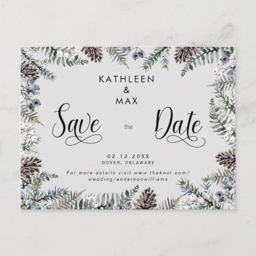 Simple Pine Cones Wedding Website Save the Date Announcement Postcard