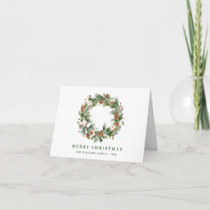 Simple Pine Cones Wreath Merry Christmas Greeting Holiday Card