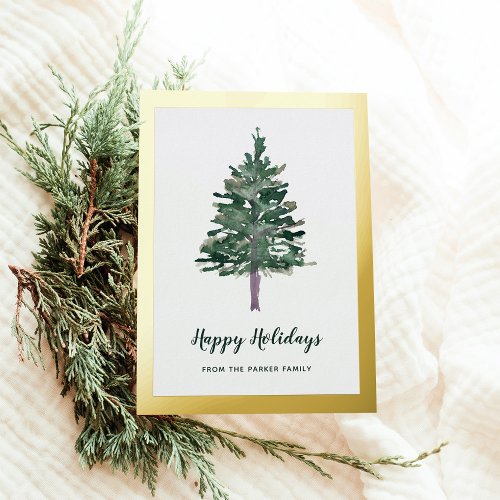 Simple Pine  Gold Foil Border Foil Holiday Card