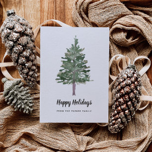 Simple Pine Minimalist Happy Holidays Letterpress Photo Cards