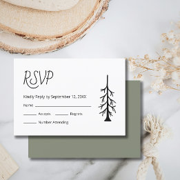 Simple Pine Tree Casual Modern Outdoor Wedding  RSVP Card