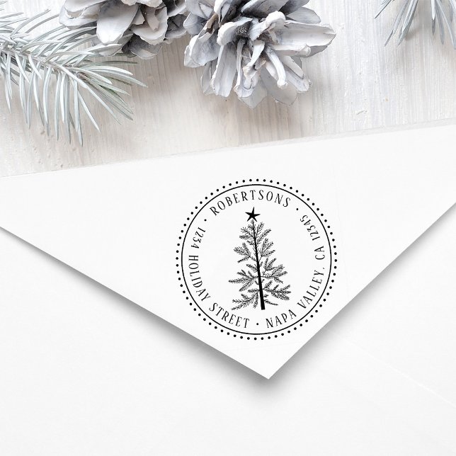 Simple Pine Tree Return Address Round         Self-inking Stamp (Creator Uploaded)