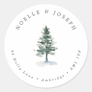 Simple Pine Tree Wedding Return Address Classic Round Sticker