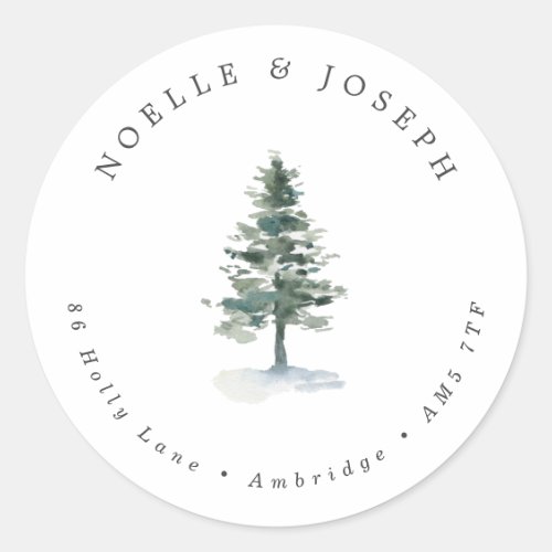 Simple Pine Tree Wedding Return Address Classic Round Sticker