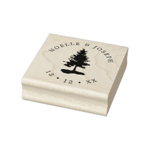 Simple Pine Tree Wedding Rubber Stamp