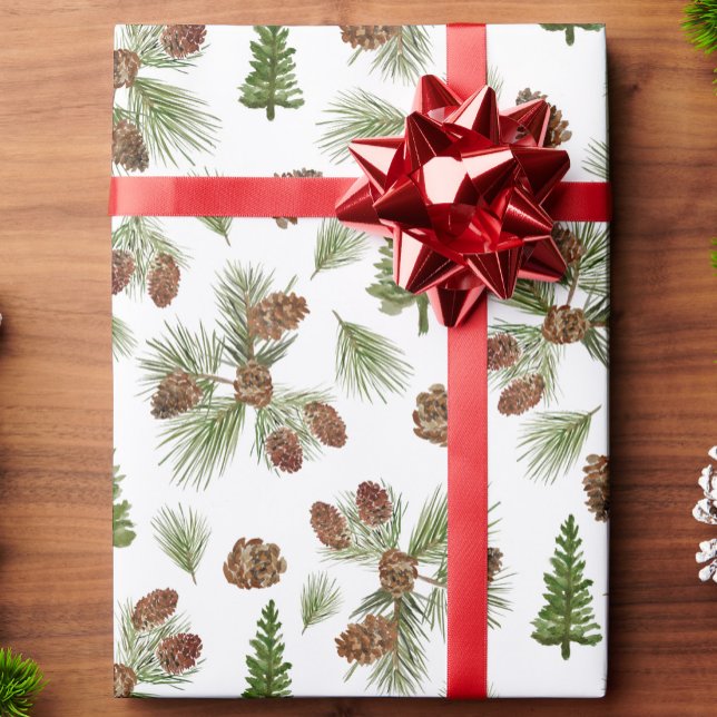 Simple Pine Trees Winter Greenery Pattern Wrapping Paper (Creator Uploaded)