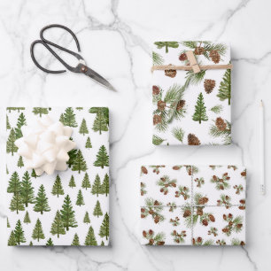 Simple Pine Trees Winter Greenery Pattern Wrapping Paper Sheets