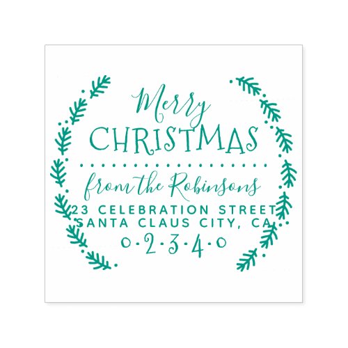 Simple Pine Wreath Christmas Name  Return Address Self_inking Stamp