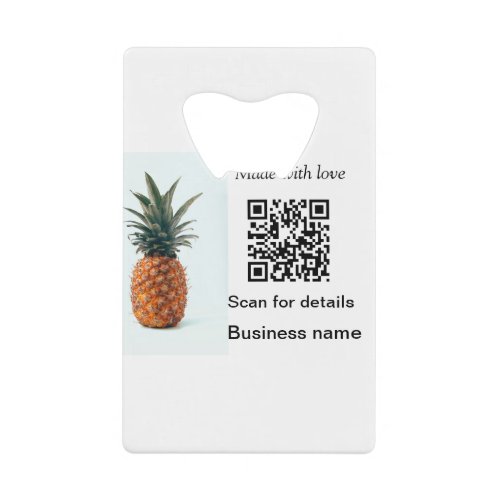 Simple pineapple fruit food q r code business deta credit card bottle opener