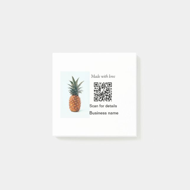 Simple pineapple fruit food q r code business deta post-it notes (Front)