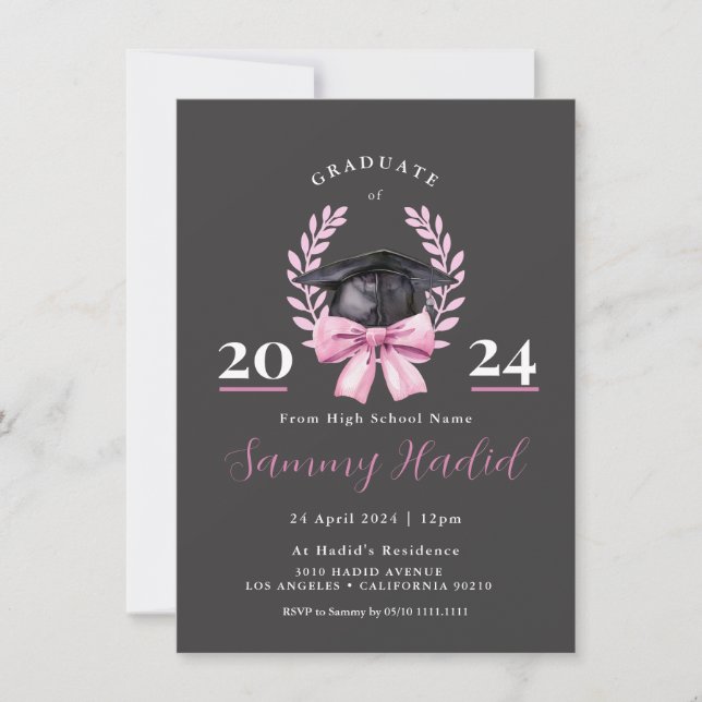 Simple Pink Aesthetic Graduation Party Invitation  (Front)