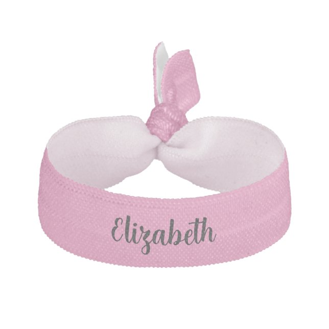 Simple Pink and Black Cursive Script Name Elastic Hair Tie (Front)