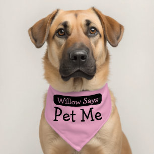 Simple Pink and Black Dog's Name Pet Me Bandana Collar