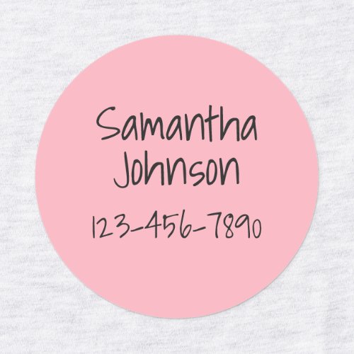 Simple Pink and Black Phone Number Girl's Name Kids' Labels
