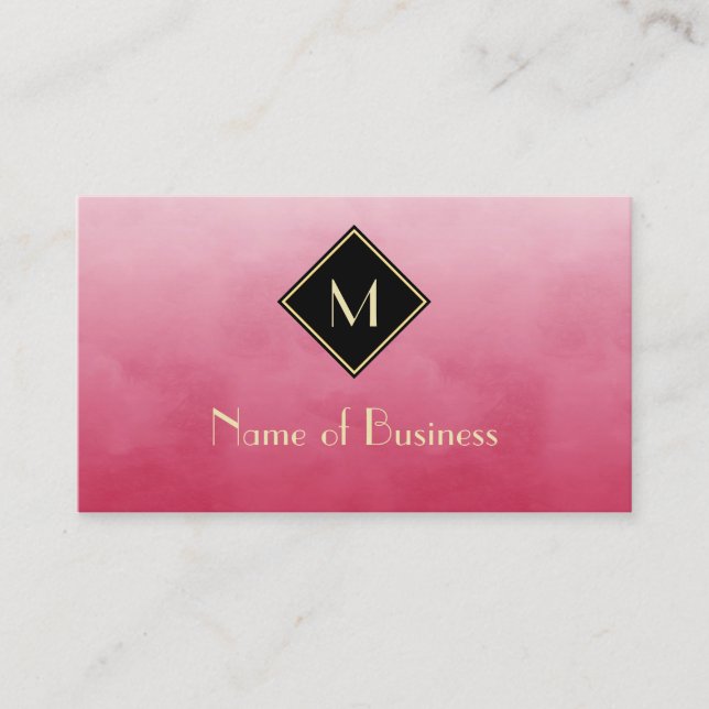 Simple Pink and Black Professional Gold Monogram Business Card (Front)