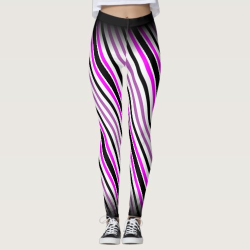 Simple Pink and Black Vertical Stripes on White Leggings