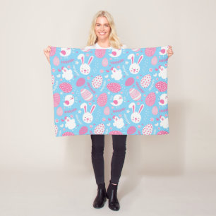 Simple Pink and Blue Easter Pattern Fleece Blanket