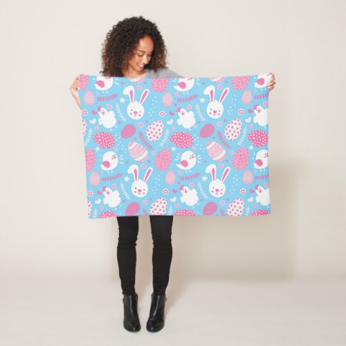 Simple Pink and Blue Easter Pattern Fleece Blanket