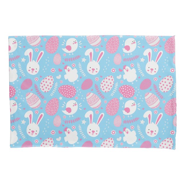 Simple Pink and Blue Easter Pattern | Pillowcase (Front-Left)