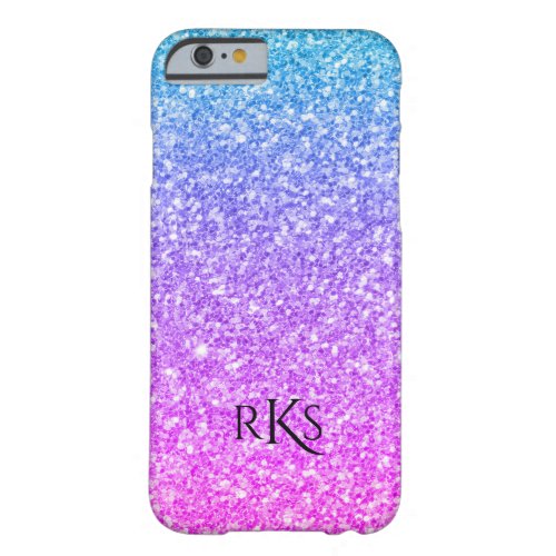 Simple Pink And Blue Glitter Print Monogram Barely There iPhone 6 Case