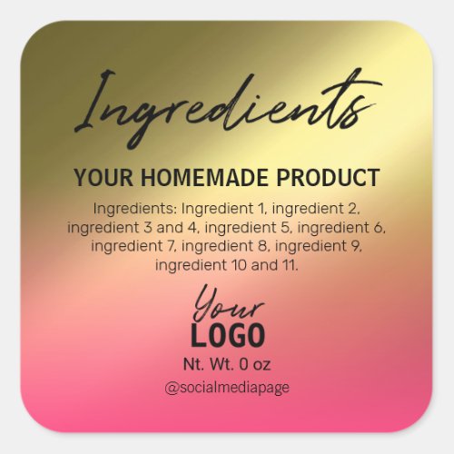 Simple Pink And Gold Ingredient Labels