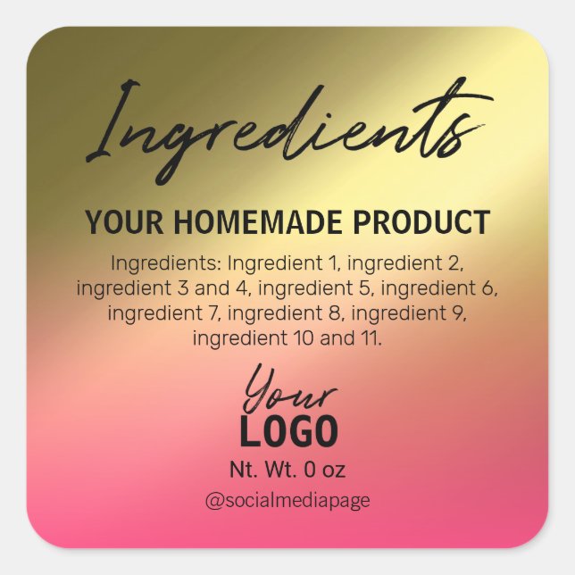 Simple Pink And Gold Ingredient Labels (Front)
