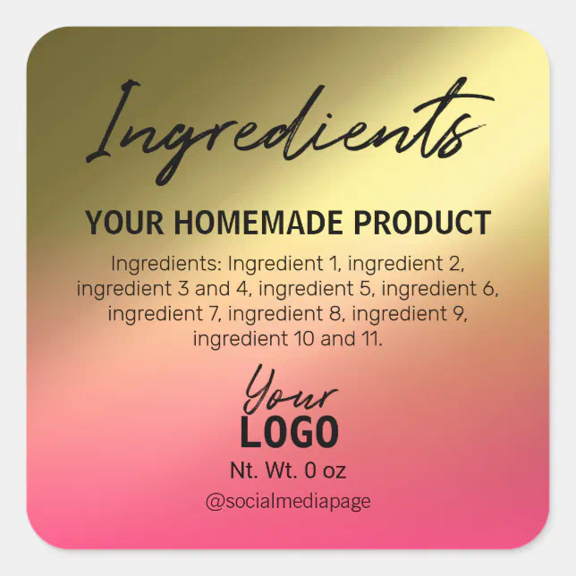 Simple Pink And Gold Ingredient Labels | Zazzle