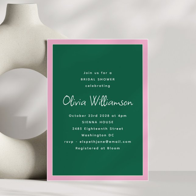 Simple Pink and Green Modern Trendy Bridal Shower Invitation (Creator Uploaded)