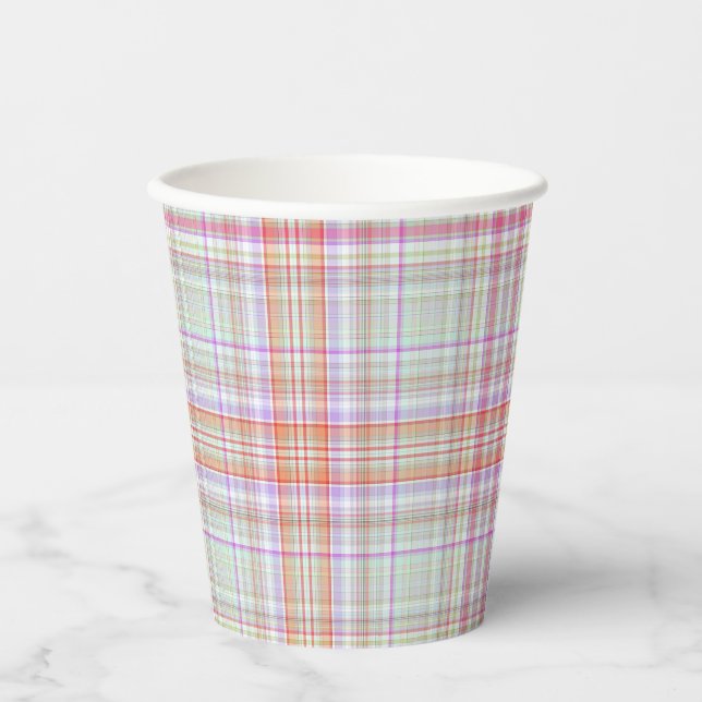 Simple Pink and Green Plaid Paper Cups (Front)