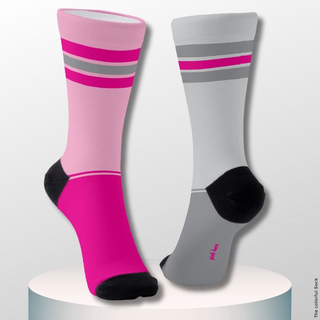 Simple Pink and Grey, Gray and Pink Mismatching Socks (Creator Uploaded)