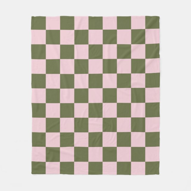 Simple Pink and Olive Green Checkered Pattern Fleece Blanket (Front)