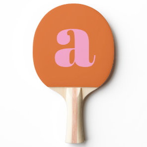 Simple Pink and Orange Bold Retro Monogram Initial Ping Pong Paddle