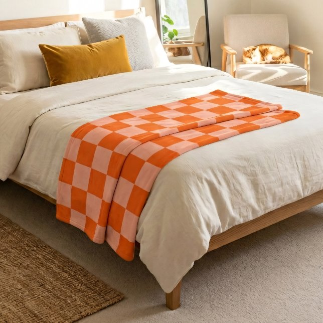 Simple Pink and Orange Chic Checkered Pattern Fleece Blanket (Simple Pink and Orange Chic Checkered Pattern Fleece Blanket)