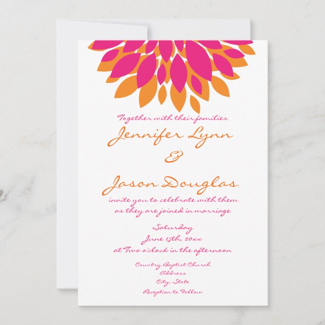 Simple Pink and Orange Flowers Wedding Invitations (Front)