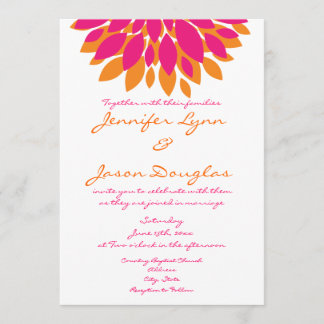 Simple Pink and Orange Flowers Wedding Invitations