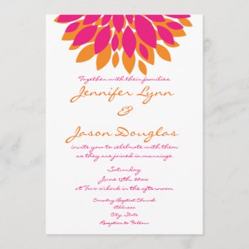 Simple Pink And Orange Flowers Wedding Invitations by CustomWeddingSets at Zazzle
