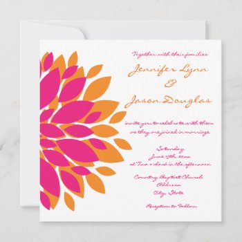Simple Pink And Orange Flowers Wedding Invitations by CustomWeddingSets at Zazzle