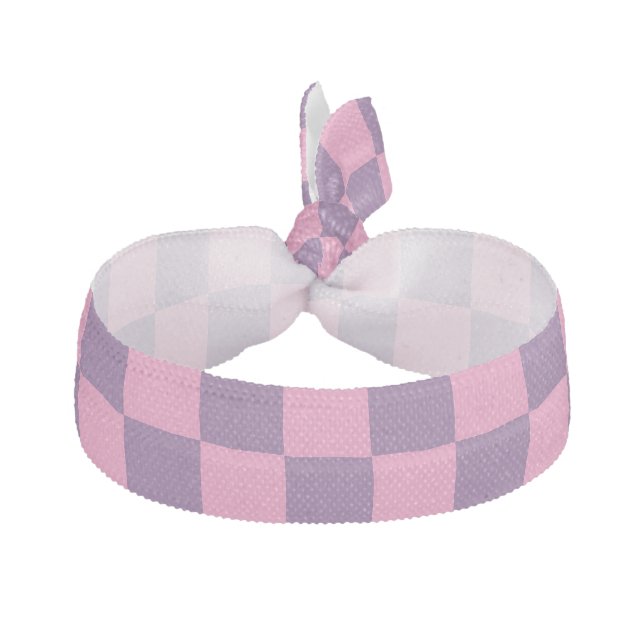 Simple Pink and Purple Checkerboard Pattern Elastic Hair Tie (Front)