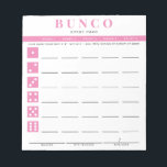 Simple Pink and White Bunco Score Card Notepad<br><div class="desc">Tear off as many score cards as needed from this notepad and streamline your Bunco game with these ready to go and easy to use tear off scoring sheets and each player can easily keep track of their wins and losses as well as tallying buncos and little buncos for up...</div>