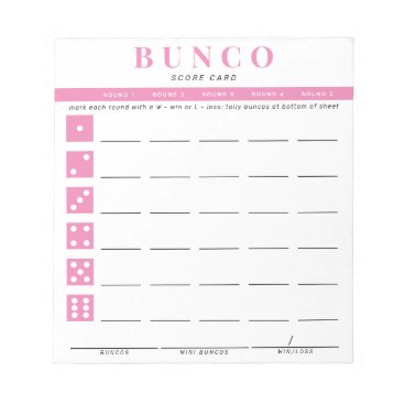 Simple Pink and White Bunco Score Card Notepad