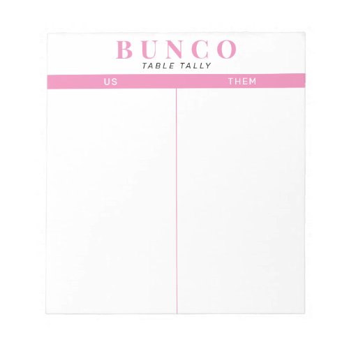 Simple Pink and White Bunco Table Tally Notepad