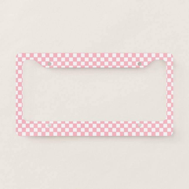 Simple Pink and White Checkerboard Pattern License Plate Frame (Front)
