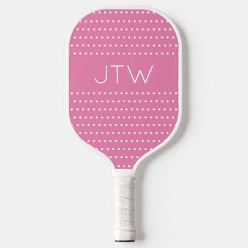 Simple Pink and White Dots Monogrammed  Pickleball Paddle