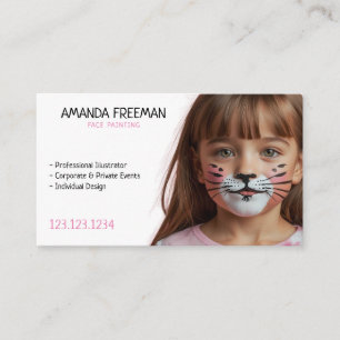 Simple Pink and White Kid Face Painting Business Card