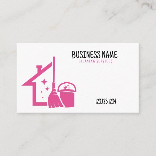 Simple Pink and White Maid House Cleaning Business Card