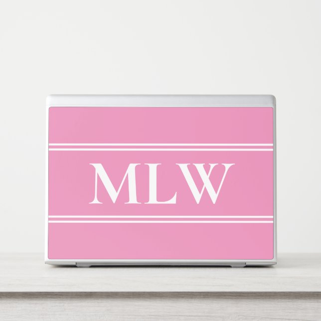 Simple Pink and White Monogram HP Laptop Skin (Front)