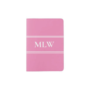 Simple Pink and White Monogram Initials Passport Holder