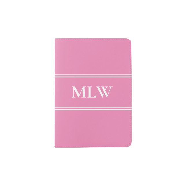 Simple Pink and White Monogram Initials Passport Holder (Front)